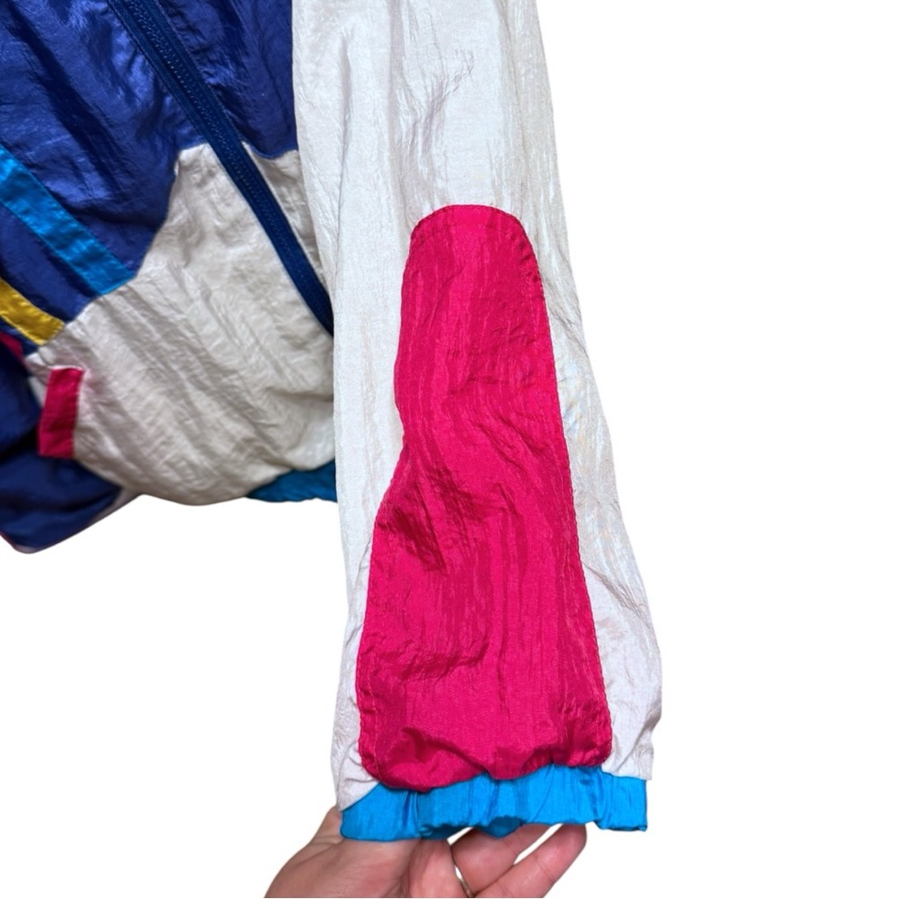 Vintage 80s Colorblock Windbreaker Jacket Large Blue Pink Neon Retro - Picture 7 of 10